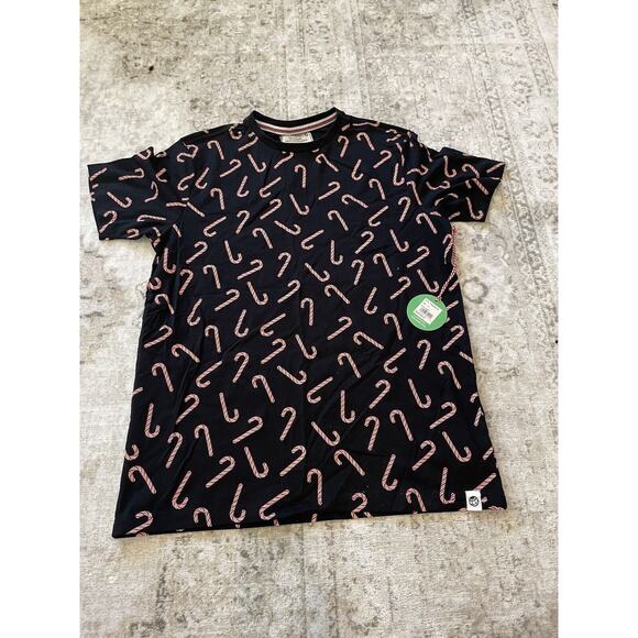 FREE PLANET Black W/Red & White Candy Canes Shirt. Size M. MSRP $38 NWT - Picture 1 of 4
